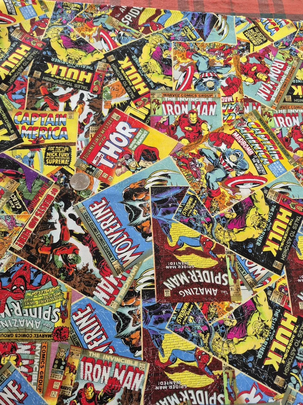 Marvel Spiderman Wolverine Cotton Fabric 1 1/4 Yards Hulk Iron Man Comics Quilt